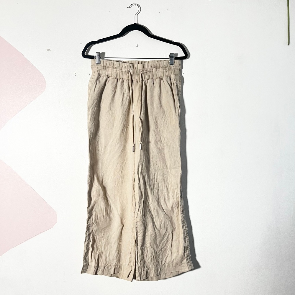 Quince 100% Linen Pants Medium Wide Leg Drawstring Beige